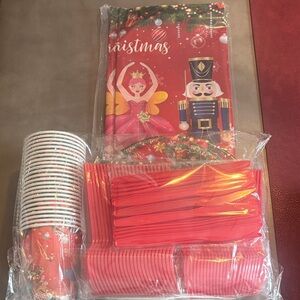 Christmas Party Supplies Set with Red and Green Accents, serves 24, New